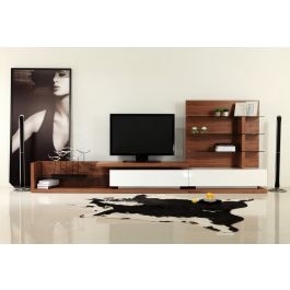 Jefferson Mid-Century Walnut and White High Gloss Entertainment Center