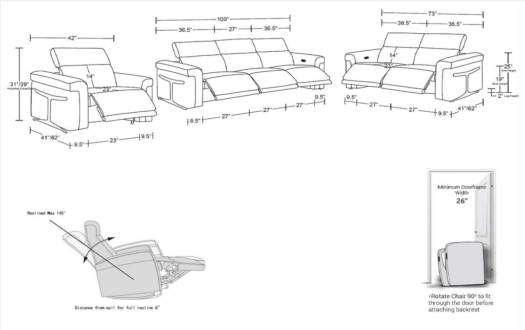 1126 Divanitalia 6-Piece Modular Power Reclining Sofa, Loveseat & Chair Set in Top Grain Italian Leather with 6 Power Recliners & Power Headrests - Dark Grey - SKU 1126-DK_GREY-6.6-HT-3PC - view 16