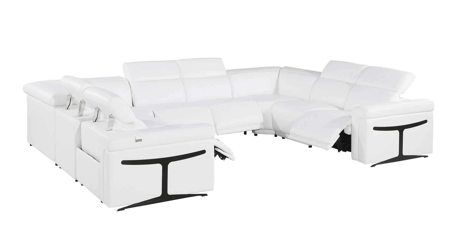 1126 Divanitalia 8-Piece U-Shaped Sectional Sofa in Top Grain Italian Leather with 4 Power Recliners & Power Headrests