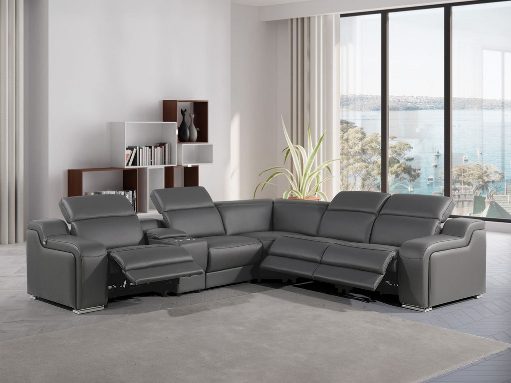 1246 Divanitalia 6-Piece L-Shaped Modular Power Reclining Sectional Sofa with 3 Power Recliners and Power Headrests - Top Grain Italian Leather - Dark Grey - SKU 1246-DK-GREY-6PC-3PWR-SECTIONAL - view 2