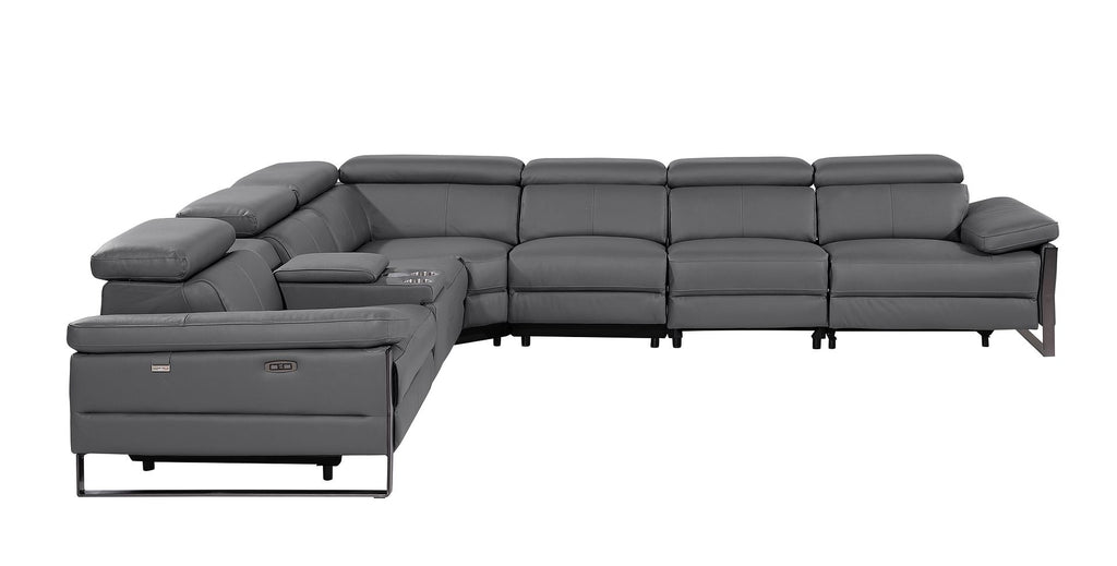 1246 Divanitalia 7-Piece L-Shaped Modular Power Reclining Sectional Sofa with 3 Power Recliners and Power Headrests - Top Grain Italian Leather