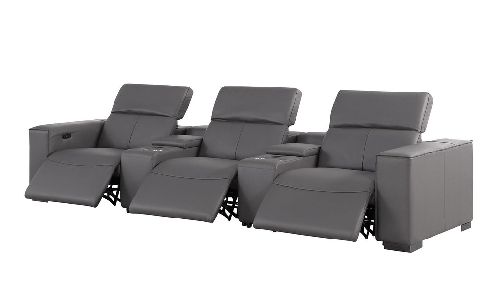 1208 Leather Sofa with 3 Power Recliners and Two Storage Consoles