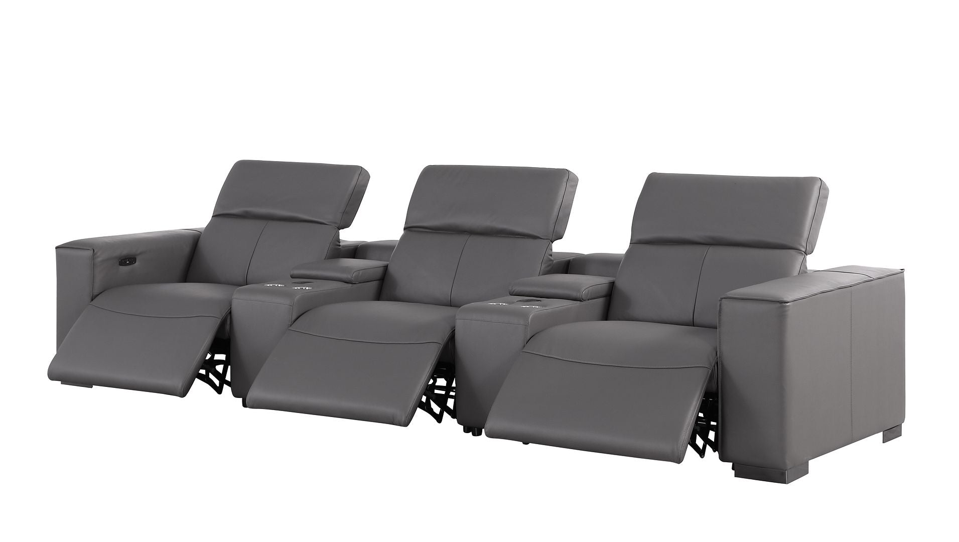 1208 Leather Sofa with 3 Power Recliners and Two Storage Consoles