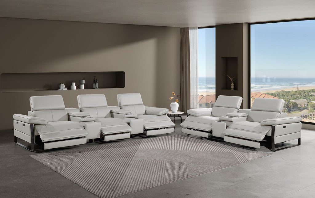 1246 Divanitalia Modular Power Reclining Dual Console Sofa and Console Loveseat Set with Power Headrests - Top Grain Italian Leather - Light Grey - SKU 1246-LT-GREY-8.5-HT-2PC - view 2