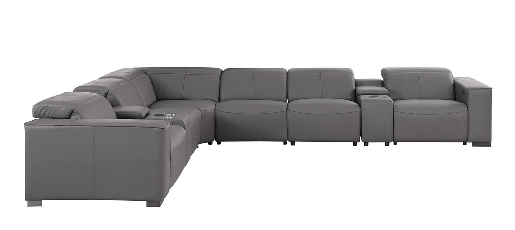 1208 8 Piece L-Shaped Leather Sectional Sofa with 4 Power Recliners & Power Headrests