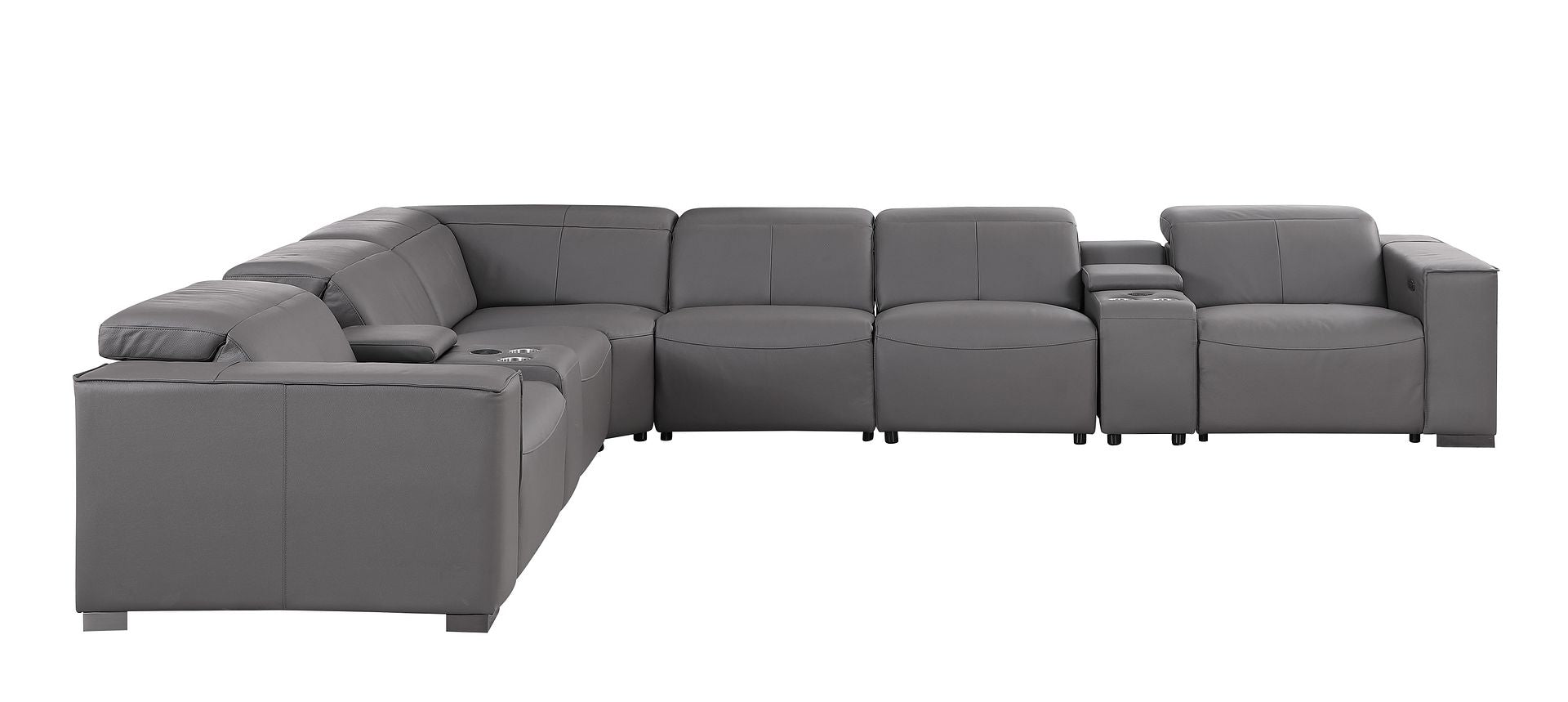 1208 8 Piece L-Shaped Leather Sectional Sofa with 4 Power Recliners & Power Headrests