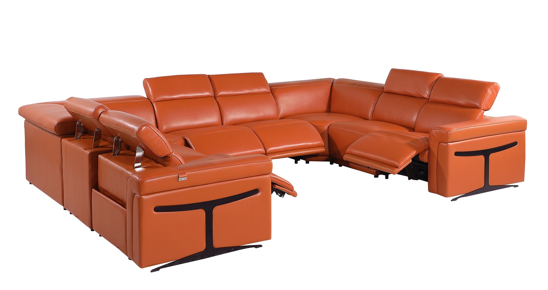 1126 Divanitalia 8-Piece U-Shaped Sectional Sofa in Top Grain Italian Leather with 4 Power Recliners & Power Headrests
