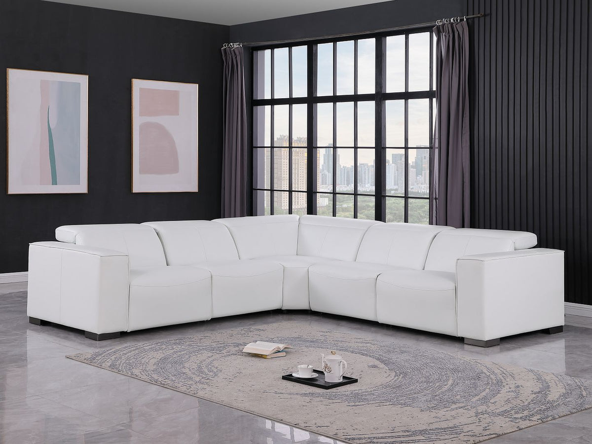 1208 Leather Reclining Set - Sofa & Loveseat with 4 Power Recliners - White - SKU 1208-WHITE-5PC-3PWR-SECTIONAL- GROUP