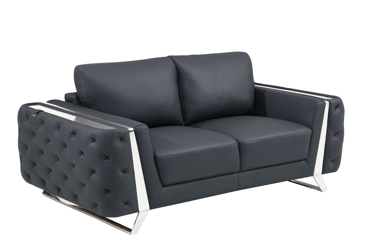 1050 Divanitalia 2-Piece Sofa Set in Top-grain Italian Leather - Dark Grey - SKU 1050-DK-GRAY-3PC - view 8