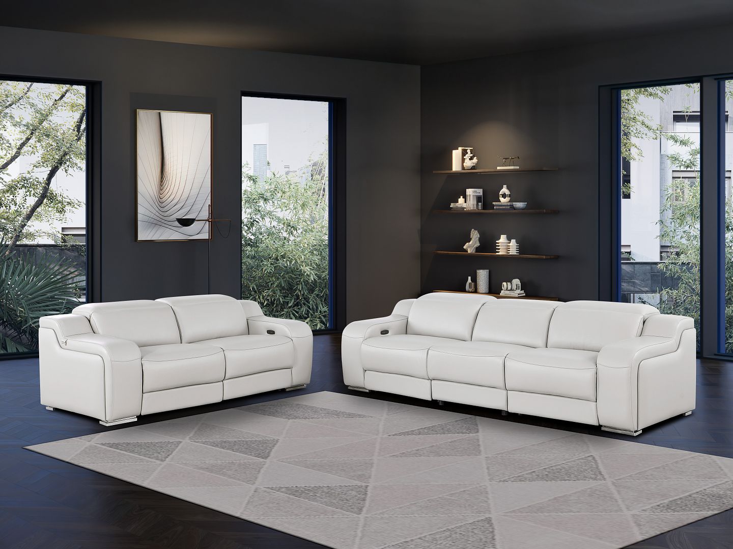 1116 Divanitalia 5-Piece Modular Power Reclining Sofa and Loveseat Set in Top Grain Italian Leather with 4 Power Recliners & Power Headrests - Light Grey