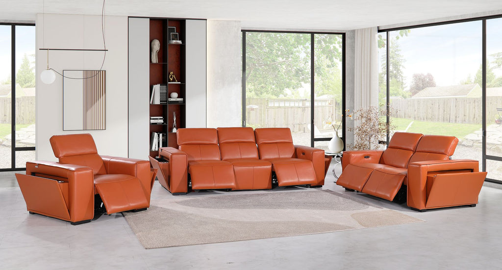 1224 Divanitalia 6-Piece Modular Power Reclining Sofa, Loveseat & Chair Set in Top Grain Italian Leather with 5 Power Recliners & Power Headrests - Camel - SKU 1224-CAMEL-6.5-HT-3PC - view 2
