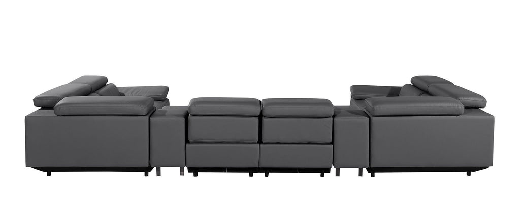 1246 Divanitalia 8-Piece U-Shaped Modular Power Reclining Sectional Sofa with 4 Power Recliners and Power Headrests - Top Grain Italian Leather