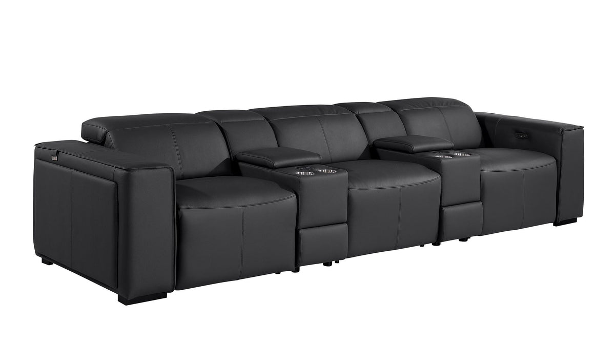 1224 Divanitalia 5-Piece Modular Power Reclining Sofa in Top Grain Italian Leather with 3 Power Recliners & Power Headrests - Black - SKU 1224-BLACK-5.3-HT - view 4