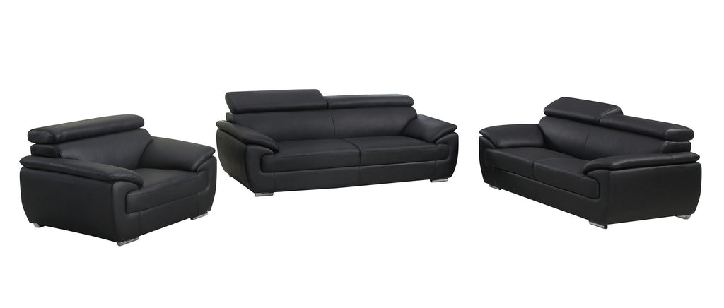 4571 Modern Genuine Leather 3-Piece Sofa Set - Black - SKU 4571-LV BLACK 3PC (S/L/C) - GROUP - view 2