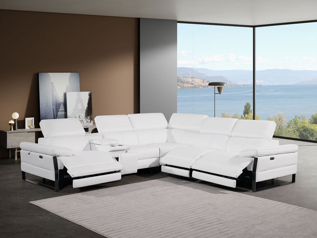 1246 Divanitalia 6-Piece L-Shaped Modular Power Reclining Sectional Sofa with 3 Power Recliners and Power Headrests - Top Grain Italian Leather - White - SKU 1246-WHITE-6PC-3PWR-SECTIONAL - view 2