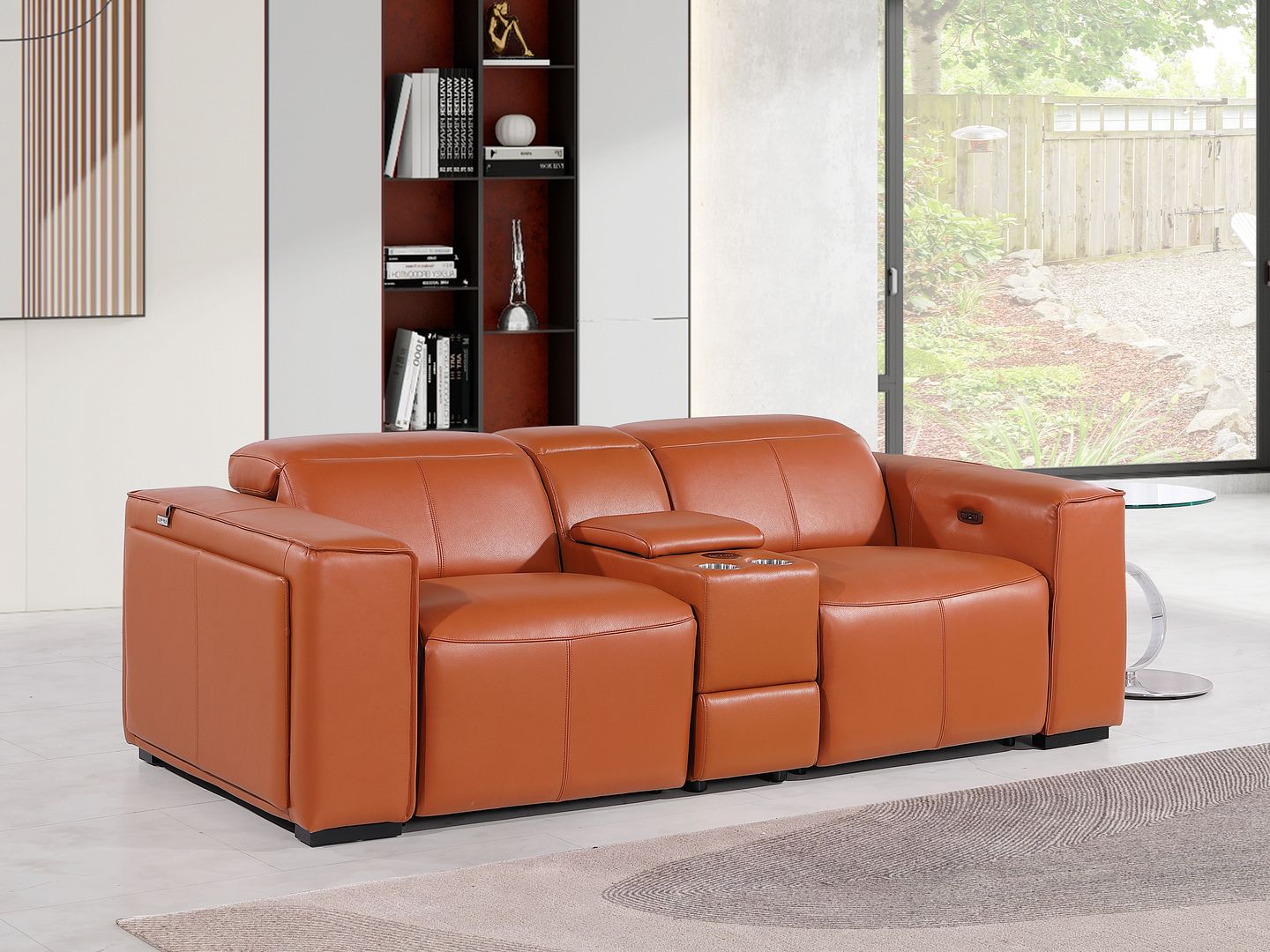 1224 Divanitalia 3-Piece Modular Power Reclining Loveseat in Top Grain Italian Leather with 2 Power Recliners & Power Headrests - Camel