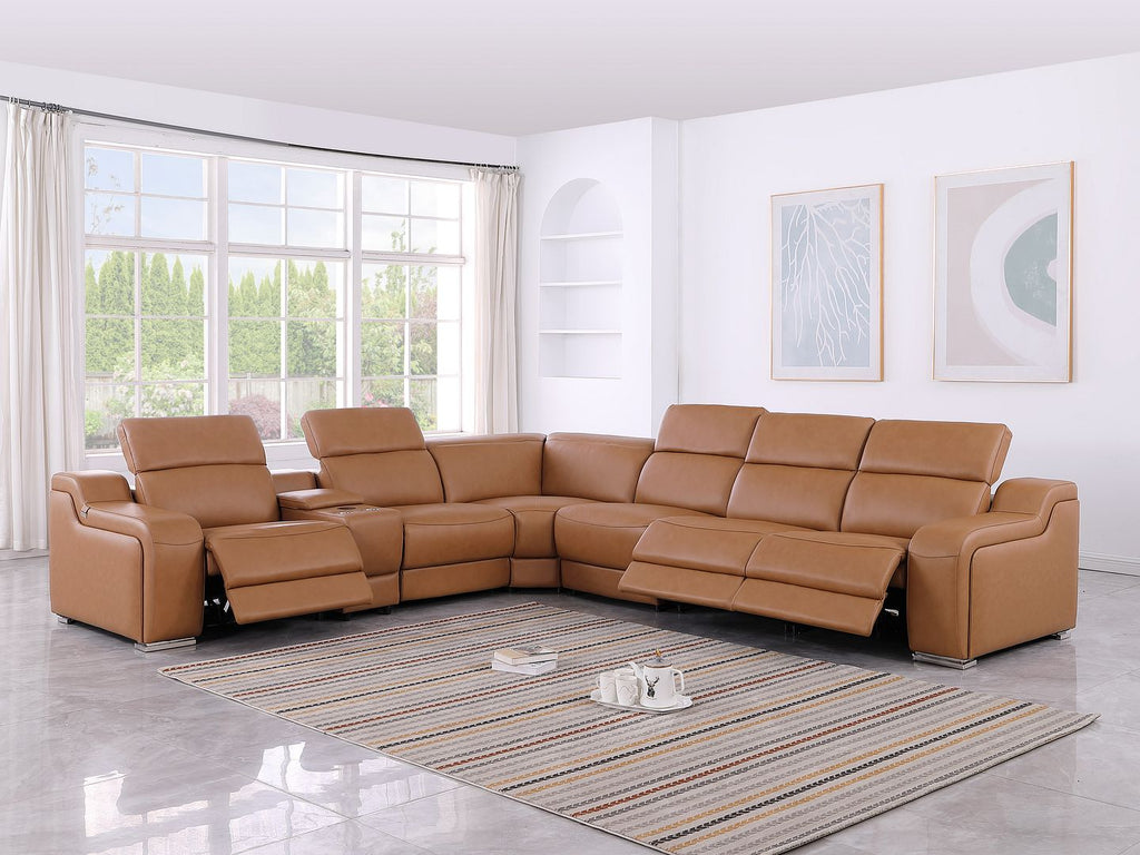 1116 Divanitalia 7-Piece L-Shaped Sectional Sofa in Top Grain Italian Leather with 3 Power Recliners & Power Headrests - Cognac - SKU 1116-COGNAC-7PC-3PWR-SECTIONAL- GROUP - view 2