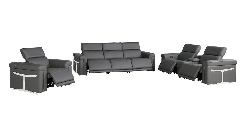1126 Divanitalia 7-Piece Modular Power Reclining Sofa, Loveseat & Chair Set in Top Grain Italian Leather with 6 Power Recliners & Power Headrests - Dark Grey - SKU 1126-DK_GREY-7.6-HT-3PC - view 4