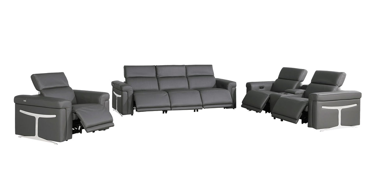 1126 Divanitalia 7-Piece Modular Power Reclining Sofa, Loveseat & Chair Set in Top Grain Italian Leather with 6 Power Recliners & Power Headrests - Dark Grey - SKU 1126-DK_GREY-7.6-HT-3PC - view 4