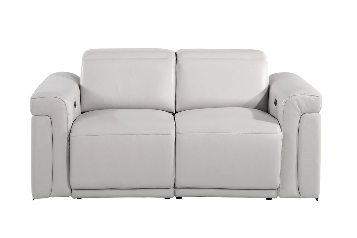1126 Divanitalia Power Reclining Loveseat in Top Grain Italian Leather with 2 Power Recliners & Power Headrests - Light Grey - SKU 1126-LT-GREY-L
