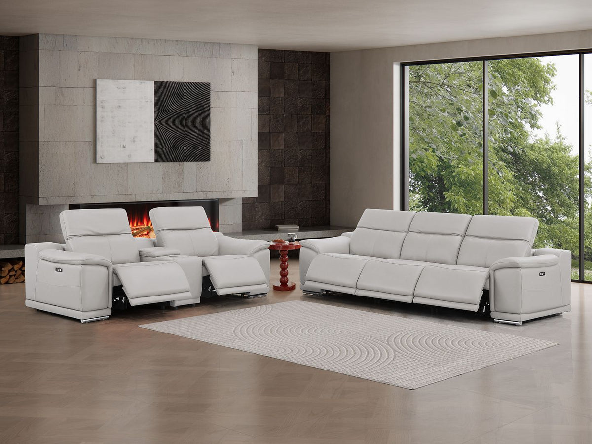 2679 Genuine Leather Reclining Set - Sofa and Loveseat with 5 Power Recliners - Light Grey - SKU 2679-LT-GRAY-6.5-HT-2PC - view 2