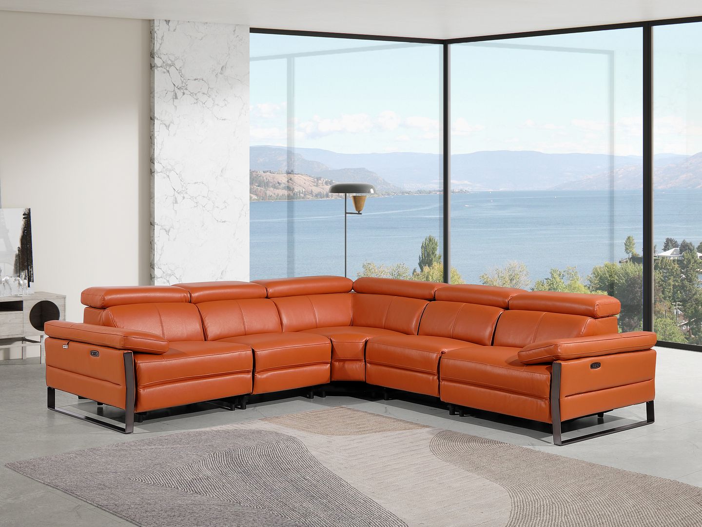1246 Divanitalia 5-Piece L-Shaped Modular Power Reclining Sectional Sofa with Power Headrests - Top Grain Italian Leather - Camel