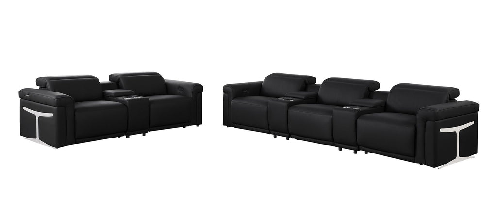 1126 Divanitalia 8-Piece Modular Power Reclining Sofa & Loveseat Set in Top Grain Italian Leather with 5 Power Recliners & Power Headrests - Black - SKU 1126-BLACK-8.5-HT - view 4