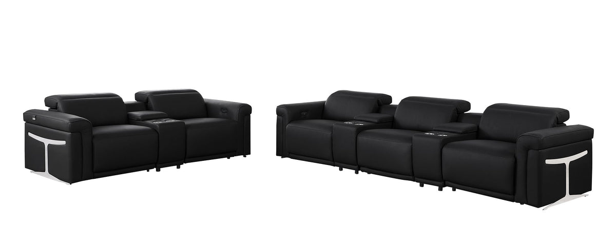 1126 Divanitalia 8-Piece Modular Power Reclining Sofa & Loveseat Set in Top Grain Italian Leather with 5 Power Recliners & Power Headrests - Black - SKU 1126-BLACK-8.5-HT - view 4