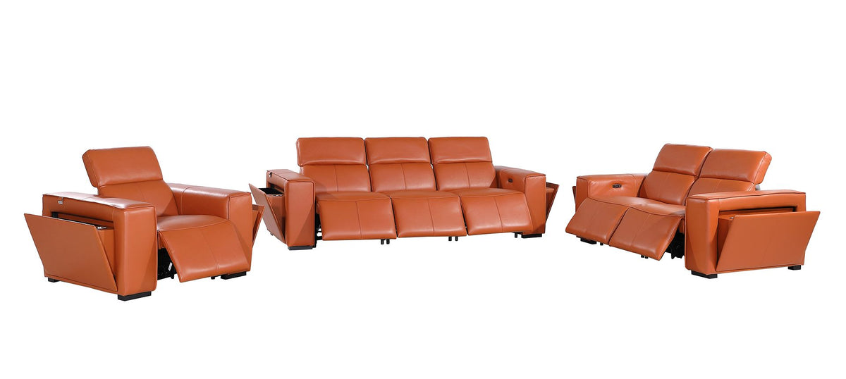 1224 Divanitalia 6-Piece Modular Power Reclining Sofa, Loveseat & Chair Set in Top Grain Italian Leather with 6 Power Recliners & Power Headrests - Camel - SKU 1224-CAMEL-6.6-HT-3PC - view 4
