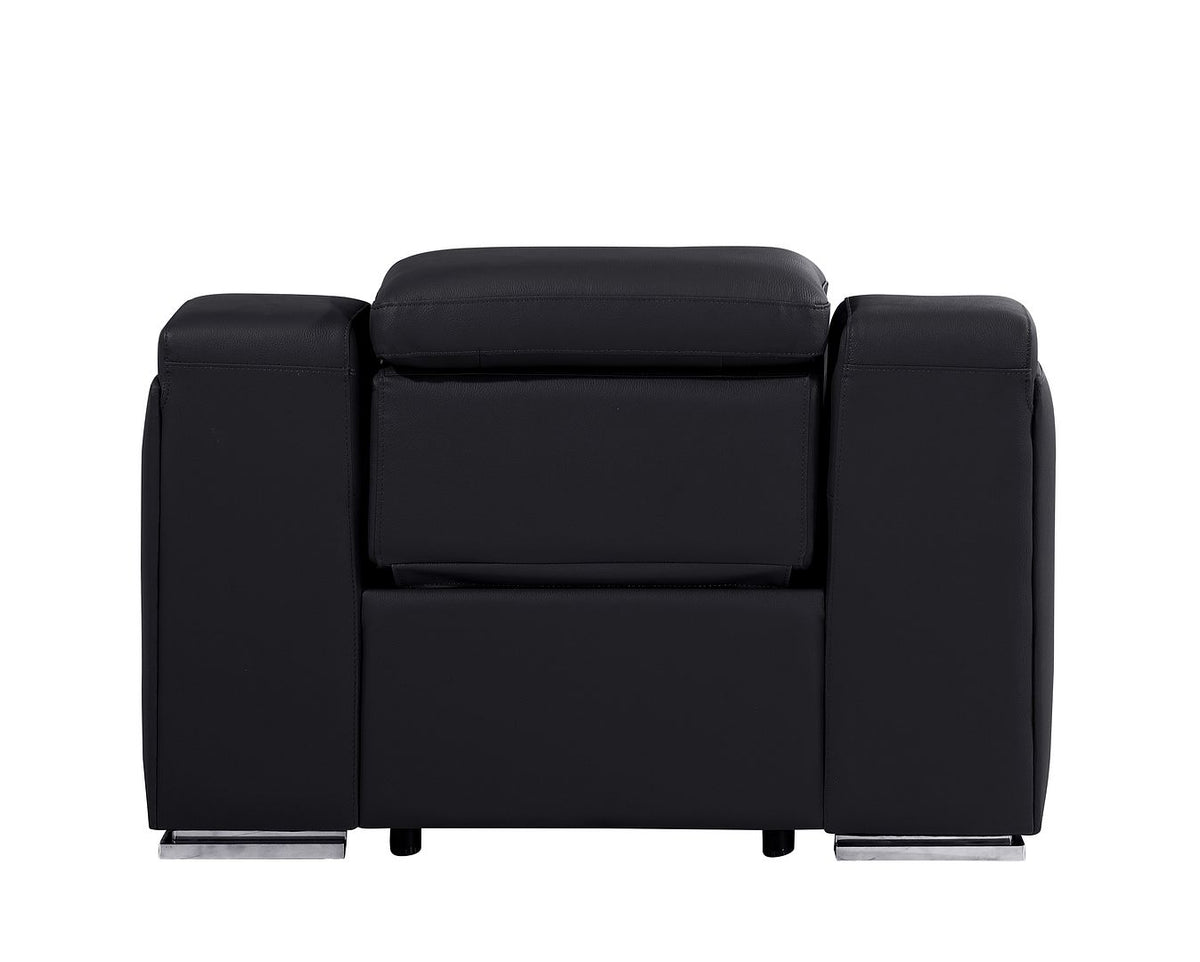 1116 Divanitalia Top Grain Italian Leather Power Reclining Chair with Power Headrests - Black - SKU 1116-BLACK-CH - view 7