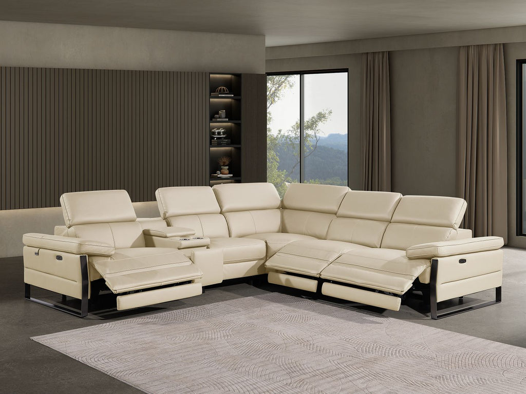 1246 Divanitalia 6-Piece L-Shaped Modular Power Reclining Sectional Sofa with 3 Power Recliners and Power Headrests - Top Grain Italian Leather - Beige - SKU 1246-BEIGE-6PC-3PWR-SECTIONAL - view 2