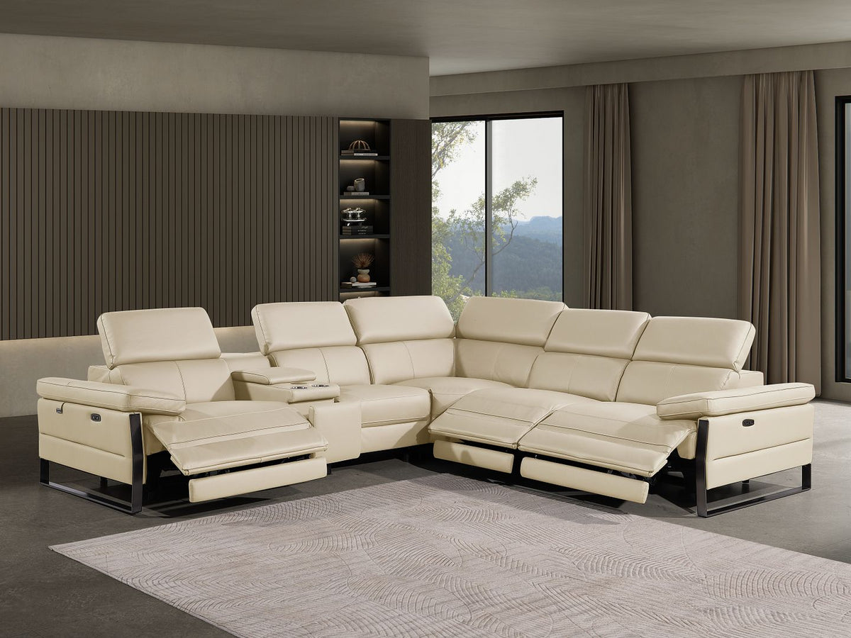 1246 Divanitalia 6-Piece L-Shaped Modular Power Reclining Sectional Sofa with 3 Power Recliners and Power Headrests - Top Grain Italian Leather - Beige - SKU 1246-BEIGE-6PC-3PWR-SECTIONAL - view 2