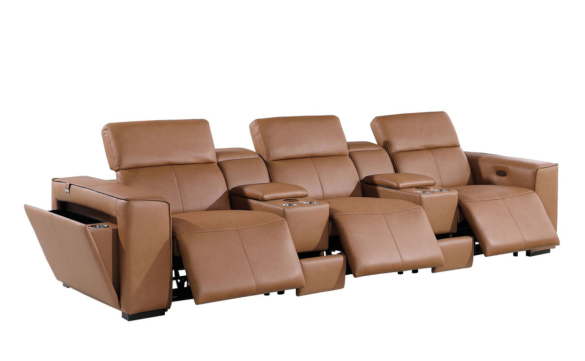 1224 Divanitalia 8-Piece Modular Power Reclining Sofa & Loveseat Set in Top Grain Italian Leather with 5 Power Recliners & Power Headrests - Cognac - SKU 1224-COGNAC-8.5-HT-2PC - view 6