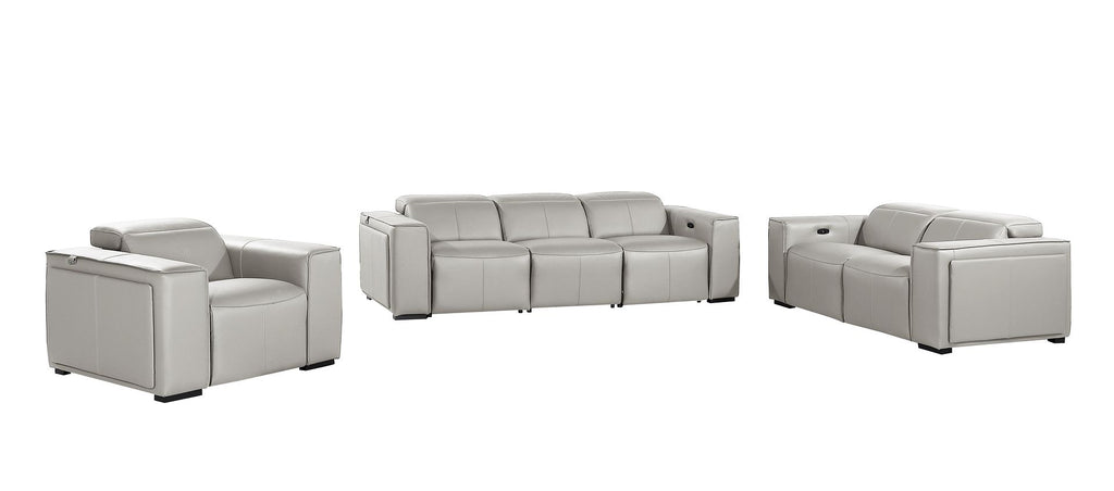 1224 Divanitalia 6-Piece Modular Power Reclining Sofa, Loveseat & Chair Set in Top Grain Italian Leather with 6 Power Recliners & Power Headrests - Light Grey - SKU 1224-LT-GREY-6.6-HT-3PC - view 3