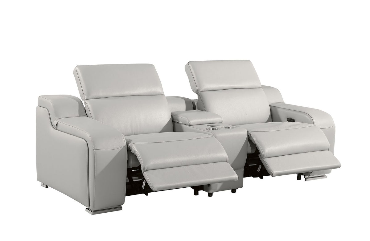 1116 Divanitalia 7-Piece Modular Power Reclining Sofa, Loveseat & Chair Set in Top Grain Italian Leather with 6 Power Recliners & Power Headrests - Light Grey - SKU 1116-LT_GREY-7.6-HT-3PC - view 8