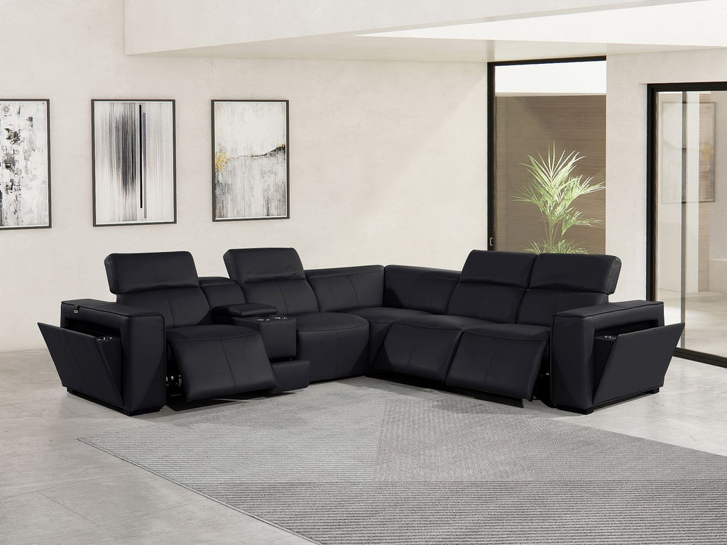 1224 Divanitalia 6-Piece L-Shaped Sectional Sofa in Top Grain Italian Leather with 3 Power Recliners & Power Headrests