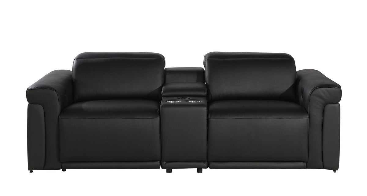 1126 Divanitalia 3-Piece Modular Power Reclining Loveseat in Top Grain Italian Leather with 2 Power Recliners & Power Headrests - Black - SKU 1126-BLACK-3.2-HT - view 3