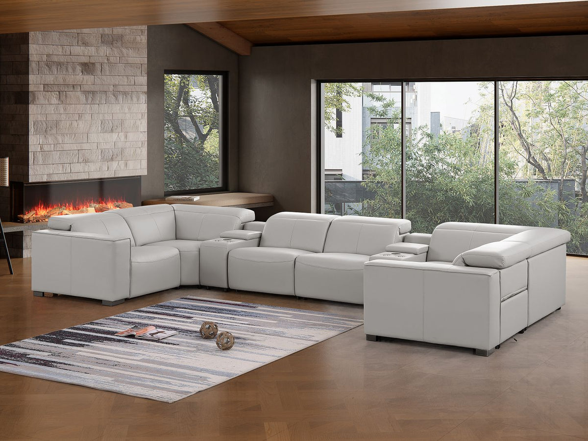 1208 8 Piece U-Shaped Leather Sectional Sofa with 4 Power Recliners & Power Headrests - Light Grey - SKU 1208-LT-GREY-8PC-4PWR-U-SECTIONAL-GROUP