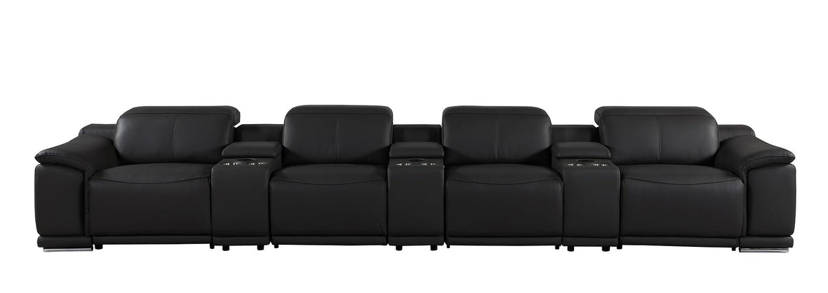 9762 Divanitalia 7-Piece Modular Top Grain Italian Leather Power Reclining Sofa with 4 Power Recliners - Black - SKU 9762-BLACK-S-7.4-HT - view 5