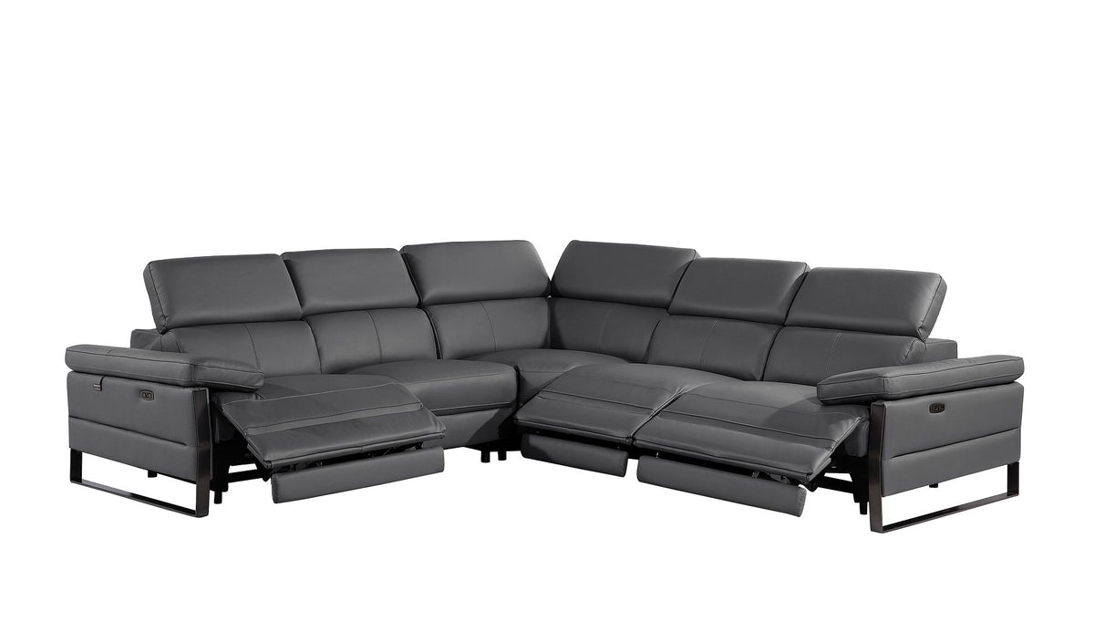 1246 Divanitalia 5-Piece L-Shaped Modular Power Reclining Sectional Sofa with Power Headrests - Top Grain Italian Leather - Dark Grey - SKU 1246-DK-GREY-5PC-3PWR-SECTIONAL - view 4