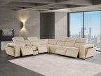 1224 Divanitalia 7-Piece L-Shaped Sectional Sofa in Top Grain Italian Leather with 4 Power Recliners & Power Headrests - Beige