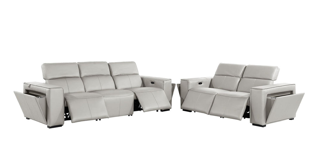 1224 Divanitalia 5-Piece Modular Power Reclining Sofa and Loveseat Set in Top Grain Italian Leather with 4 Power Recliners & Power Headrests - Light Grey - SKU 1224-LT-GREY-5.4-HT-2PC - view 4