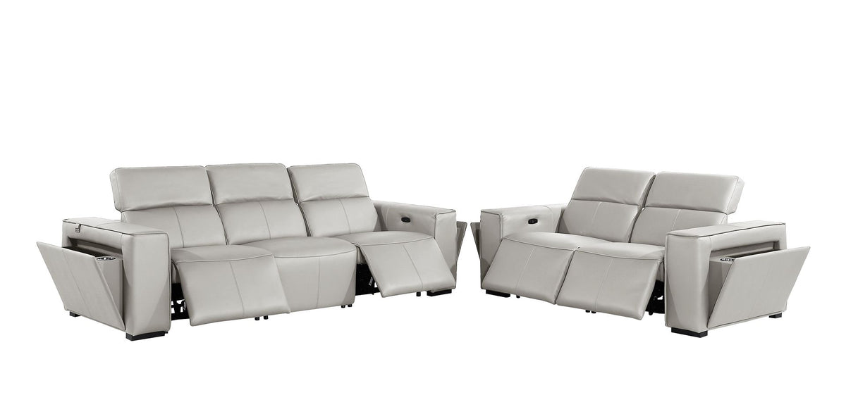 1224 Divanitalia 5-Piece Modular Power Reclining Sofa and Loveseat Set in Top Grain Italian Leather with 4 Power Recliners & Power Headrests - Light Grey - SKU 1224-LT-GREY-5.4-HT-2PC - view 4