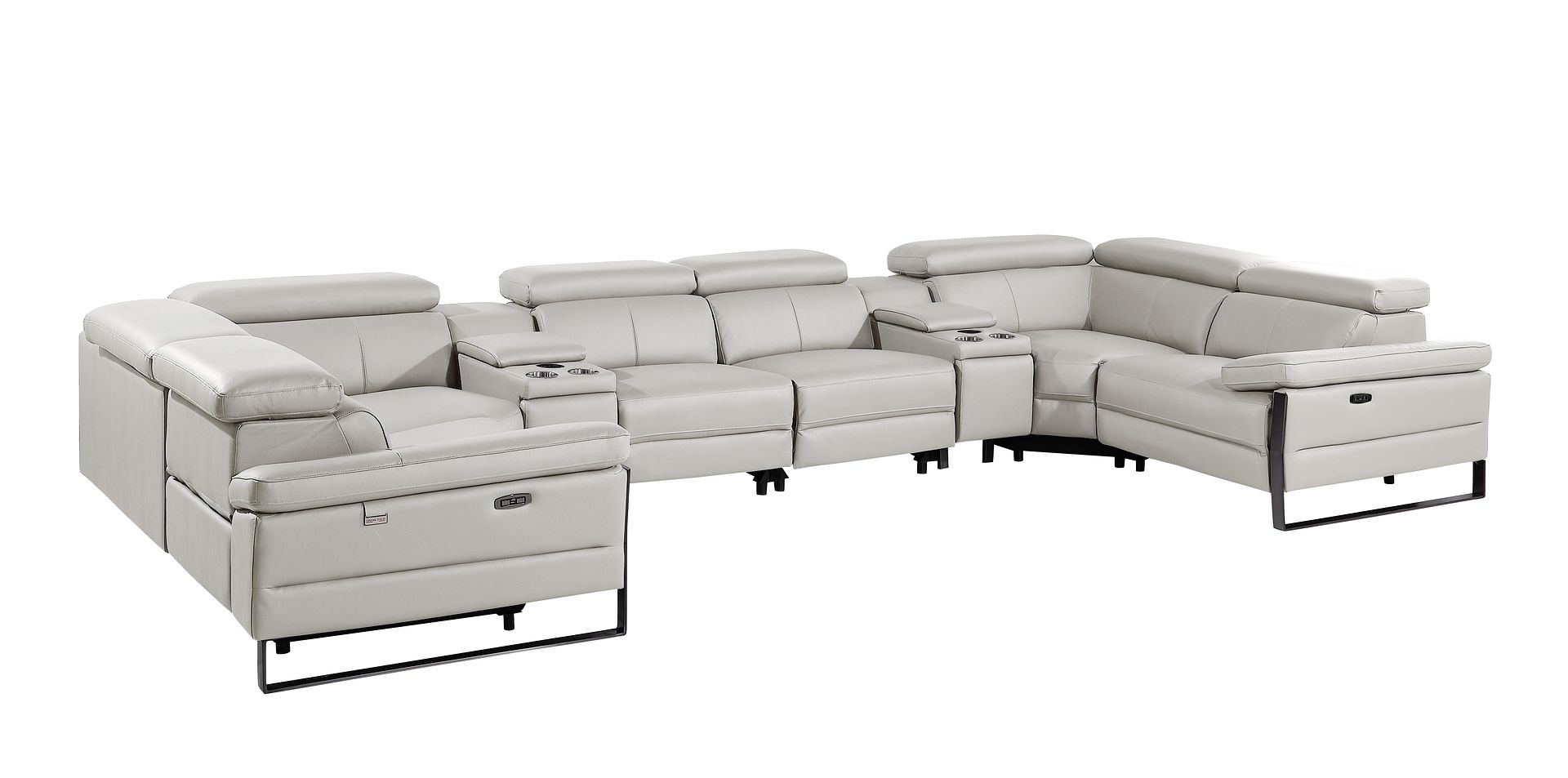 1246 Divanitalia 8-Piece U-Shaped Modular Power Reclining Sectional Sofa with 4 Power Recliners and Power Headrests - Top Grain Italian Leather