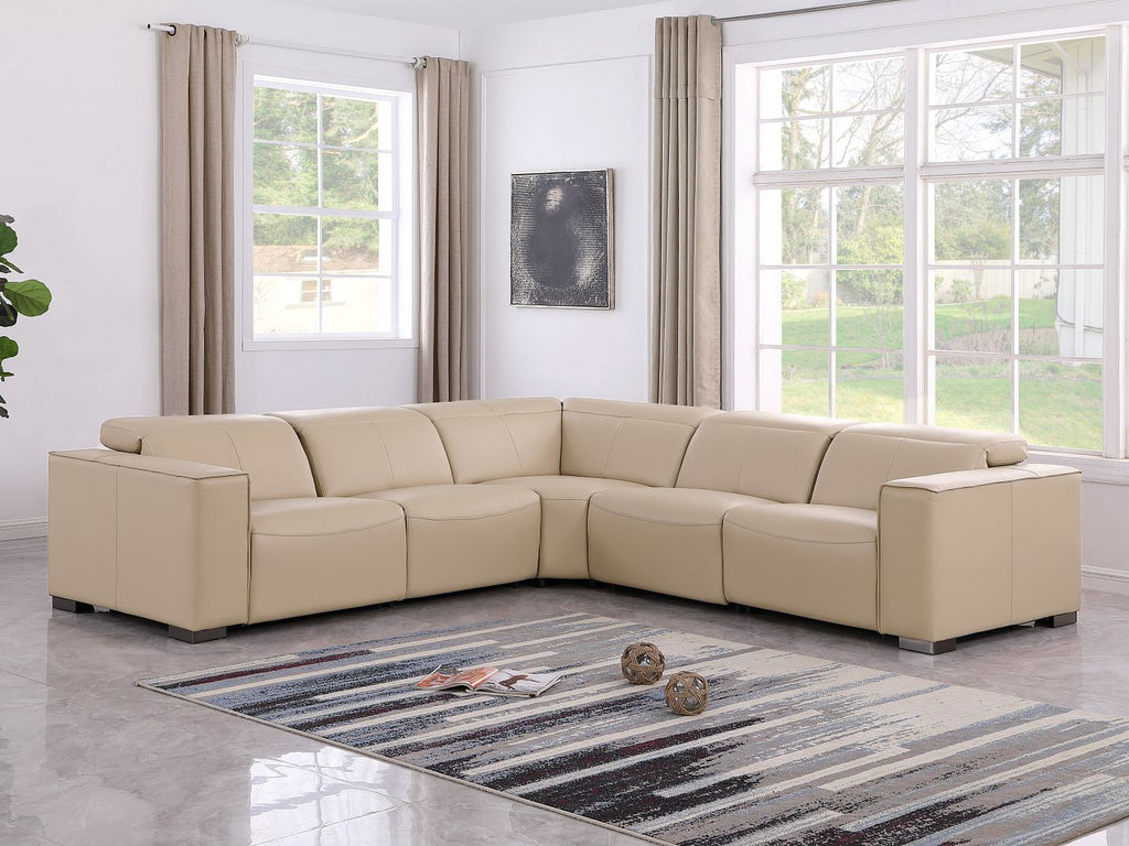 1208 Leather Reclining Set - Sofa & Loveseat with 4 Power Recliners - Beige