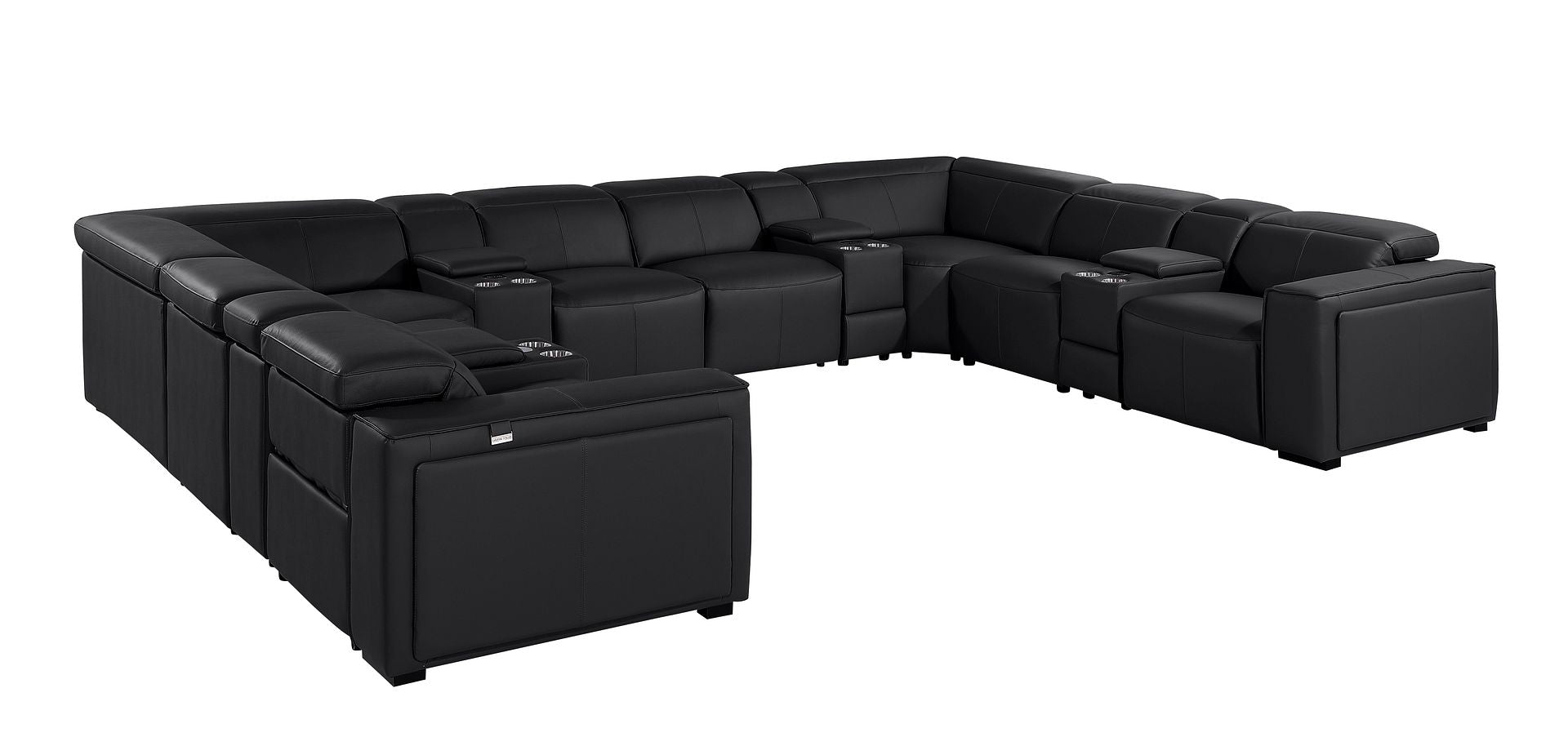 1224 Divanitalia 12-Piece U-Shaped Sectional Sofa in Top Grain Italian Leather with 4 Power Recliners & Power Headrests