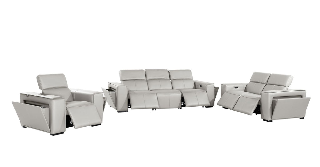 1224 Divanitalia 6-Piece Modular Power Reclining Sofa, Loveseat & Chair Set in Top Grain Italian Leather with 5 Power Recliners & Power Headrests - Light Grey - SKU 1224-LT-GREY-6.5-HT-3PC - view 4