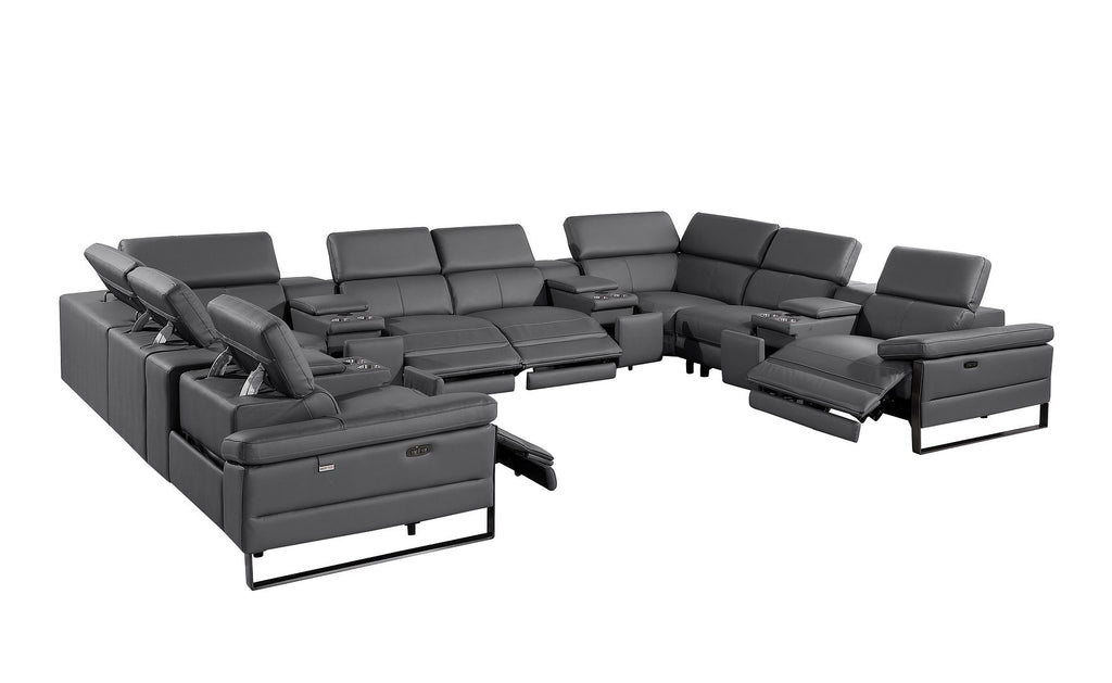 1246 Divanitalia 12-Piece U-Shaped Modular Power Reclining Sectional Sofa with 4 Power Recliners and Power Headrests - Top Grain Italian Leather - Dark Grey - SKU 1246-DK-GREY-12PC-4PWR-U-SECTIONAL - view 5
