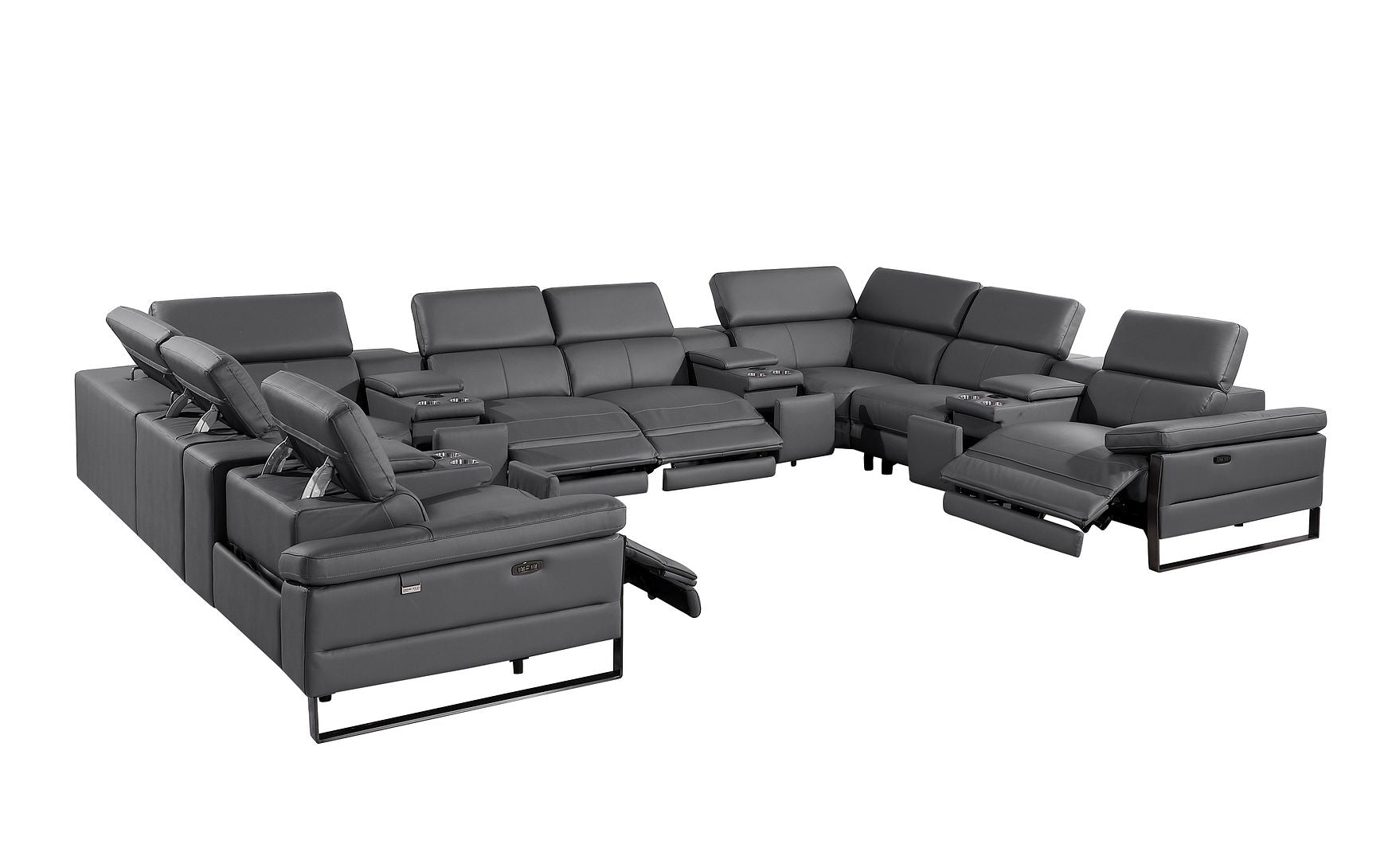 1246 Divanitalia 12-Piece U-Shaped Modular Power Reclining Sectional Sofa with 4 Power Recliners and Power Headrests - Top Grain Italian Leather
