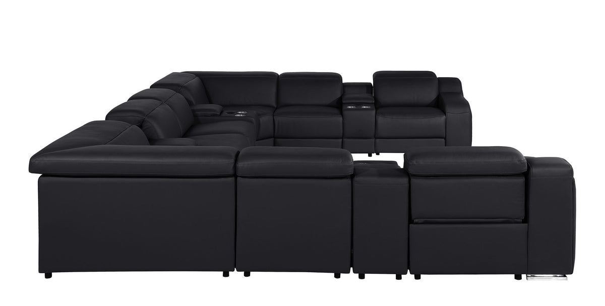 1116 Divanitalia 12-Piece U-Shaped Sectional Sofa in Top Grain Italian Leather with 4 Power Recliners & Power Headrests - Black - SKU 1116-BLACK-12PC-4PWR-U-SECTIONAL-GROUP - view 6